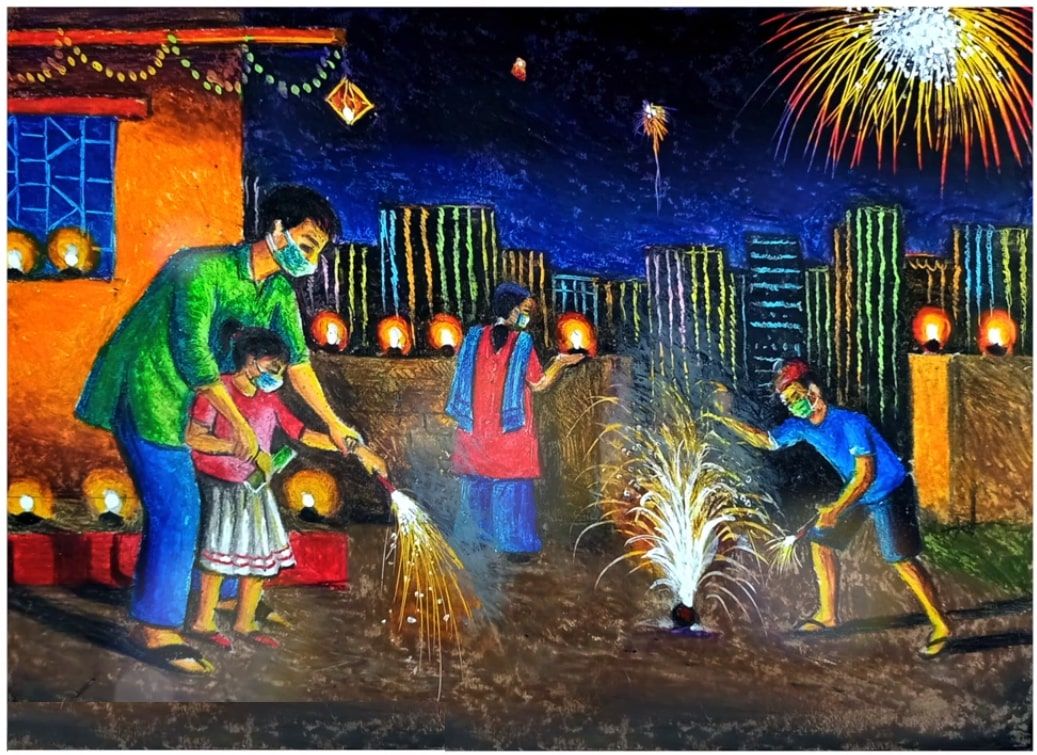 Diwali Celebration Drawing _ Diwali Painting Full Tutorial - 3dvkarts